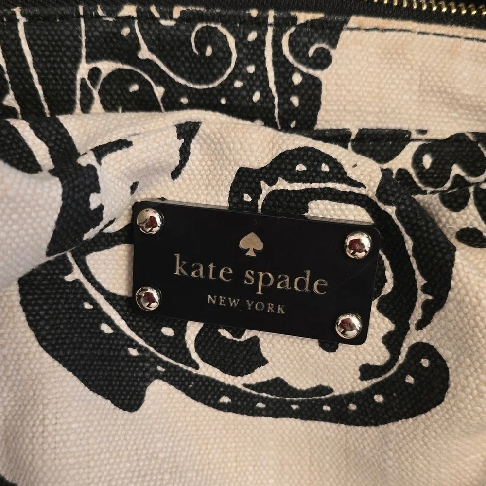 Kate Spade New‎ York Black White Paisley Canvas Leather Trim Shoulder Bag